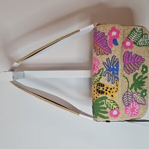 NWT Viral America & Beyond Tropical Leopard Beaded Shoulder Bag Boho Floral